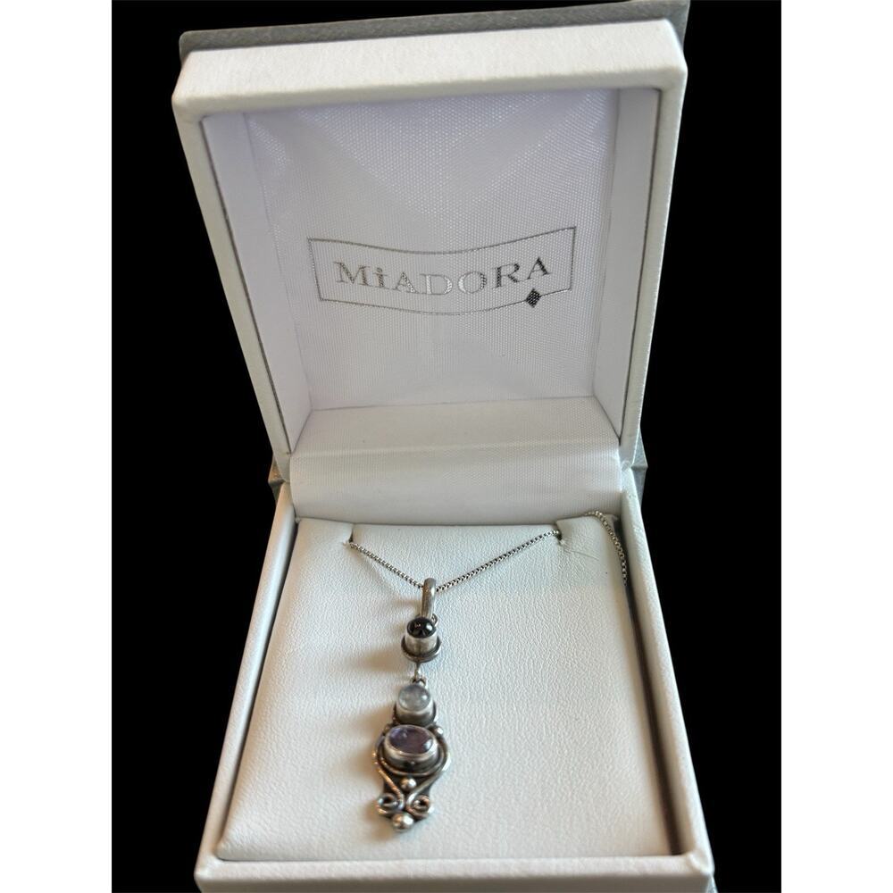 Sterling Silver Miadora Amethyst Moonstone Garnet Pendant 16” Italian Box Chain